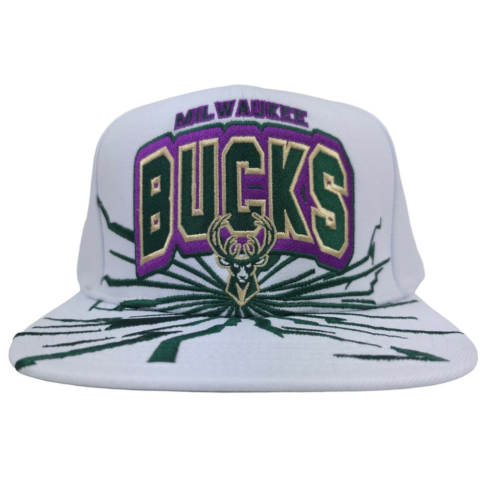 Milwaukee Bucks Mitchell & Ness NBA Snapback Hat Cap 3D Logo Earthquake Art NWT